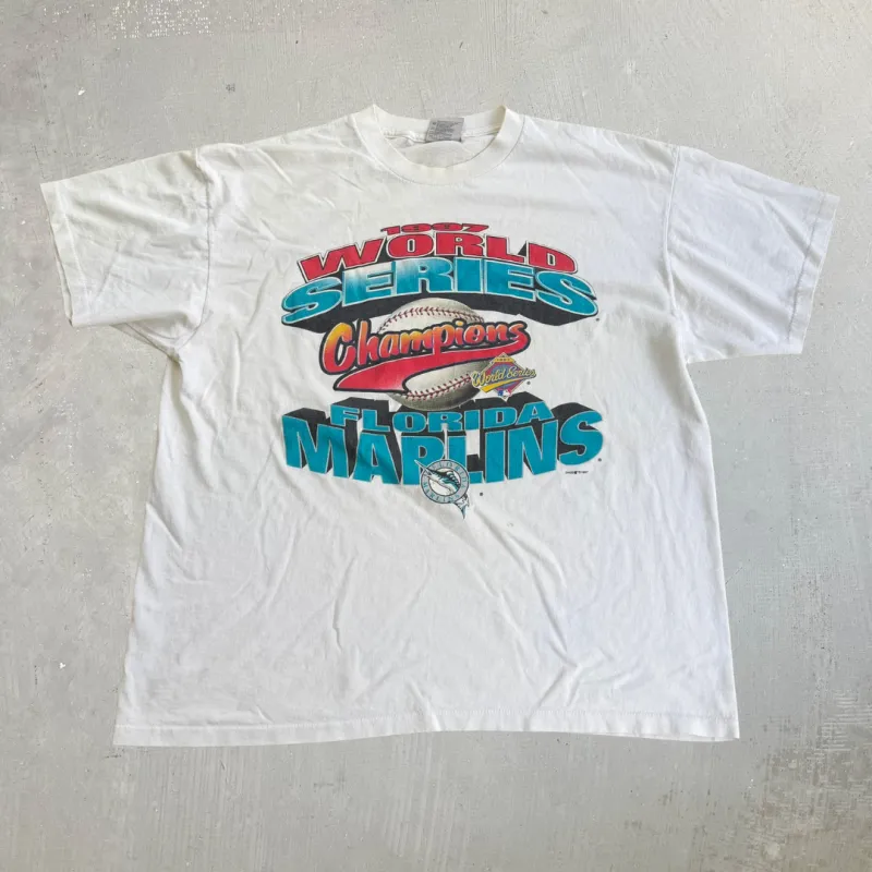 J- Vintage '97 Florida Marlins MLB World Series Champions Single Stitch Tee - XL made by HG Vintage