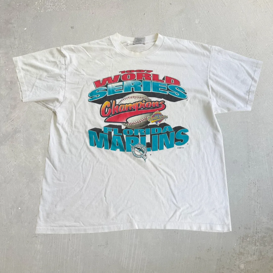 J- Vintage '97 Florida Marlins MLB World Series Champions Single Stitch Tee - XL sold by HG Vintage