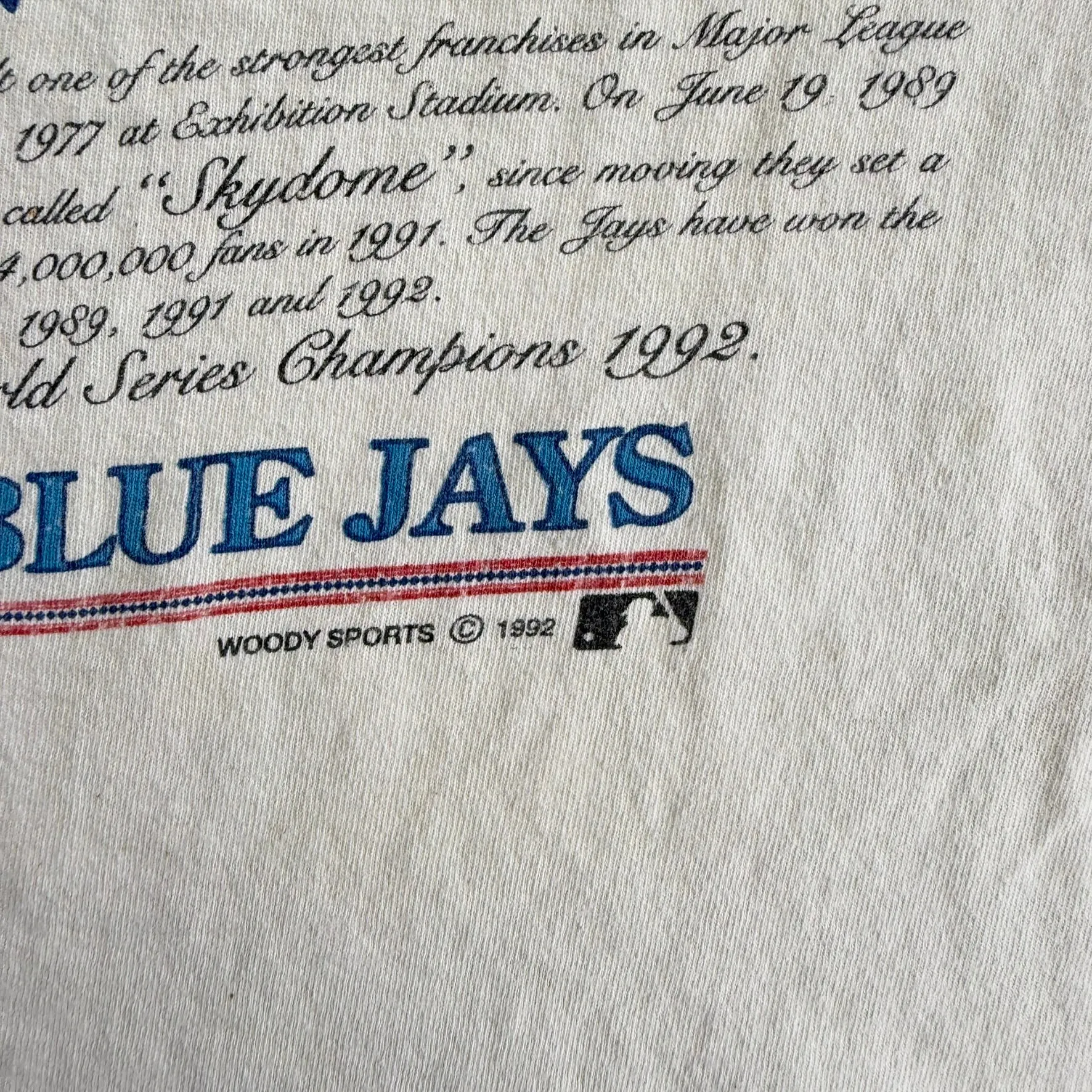 J- Vintage '92 Toronto Blue Jays MLB World Series Champions Made In USA Single Stitch Tee - L sold by HG Vintage product image thumbnail 3