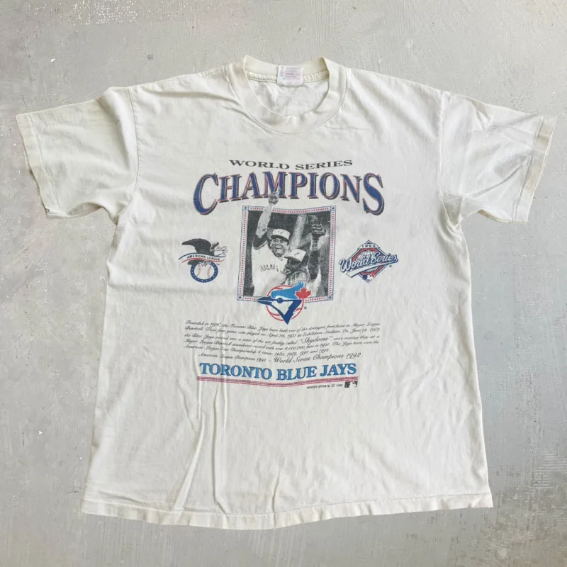 J- Vintage '92 Toronto Blue Jays MLB World Series Champions Made In USA Single Stitch Tee - L made by HG Vintage