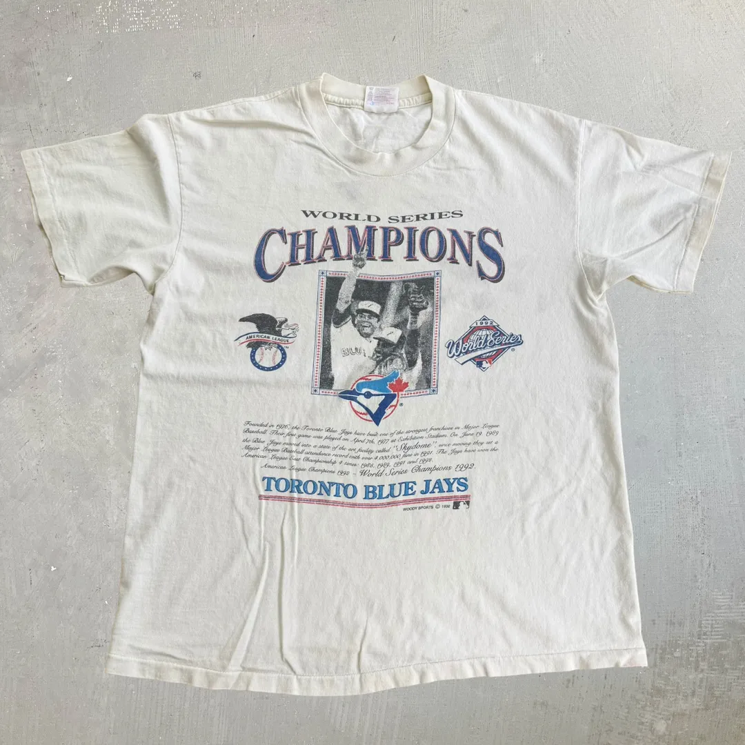 J- Vintage '92 Toronto Blue Jays MLB World Series Champions Made In USA Single Stitch Tee - L sold by HG Vintage