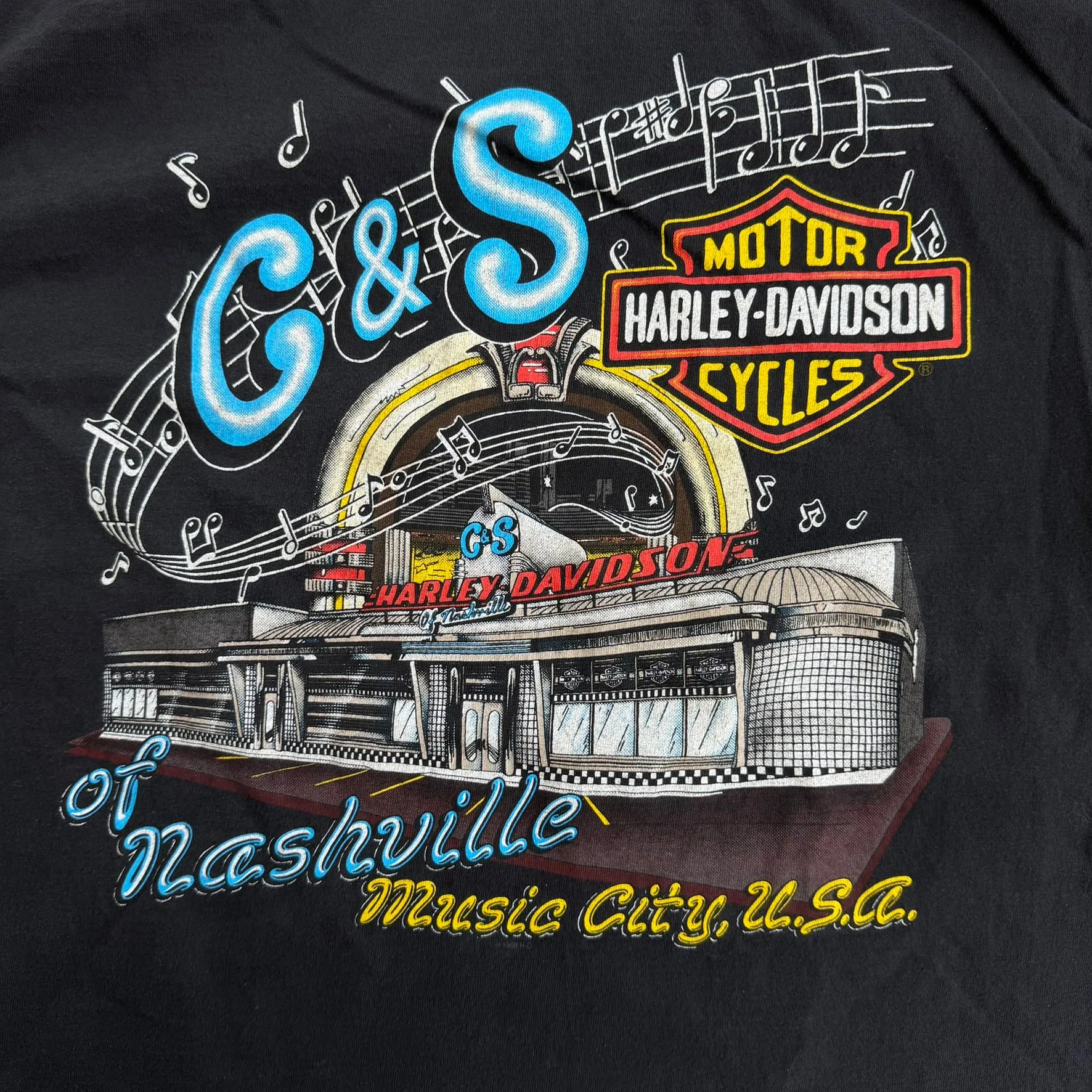J- Vintage '95 Harley Davidson Nashville Graphic Made In USA Pocket Tee - L sold by HG Vintage product image thumbnail 5