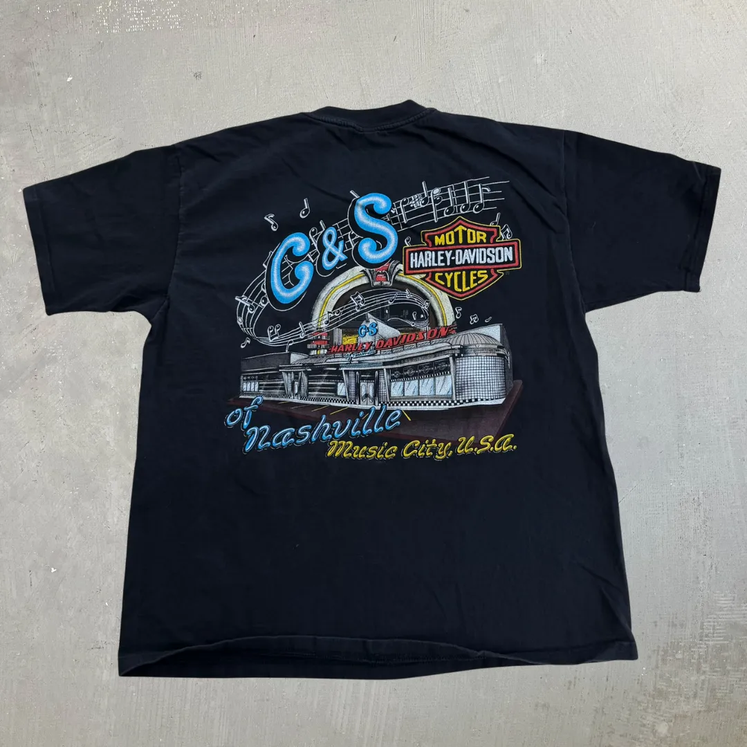 J- Vintage '95 Harley Davidson Nashville Graphic Made In USA Pocket Tee - L sold by HG Vintage product image thumbnail 4