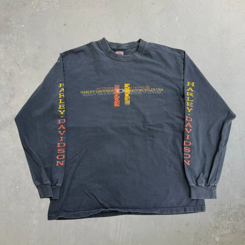 J- Vintage '03 Harley Davidson Richmond Hill Ontario 100 Years Strong Long Sleeve Tee - L made by Harley-Davidson