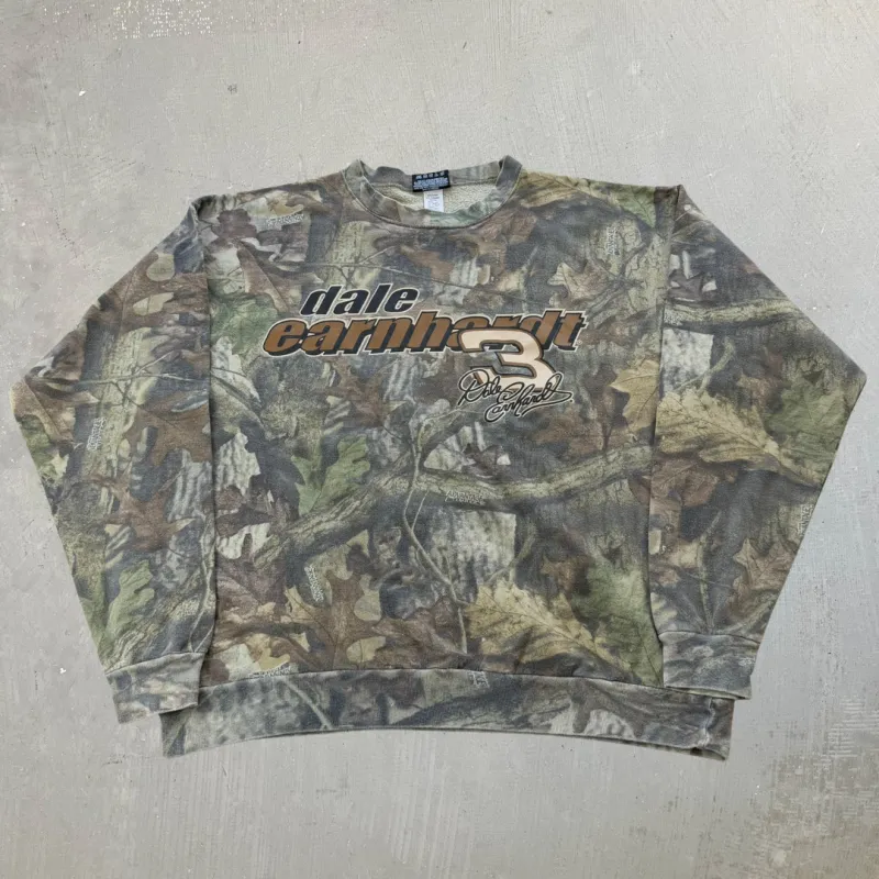 J- Vintage Nascar Dale Earnhardt Made In USA Real Tree Camo Crewneck - XL made by Nascar