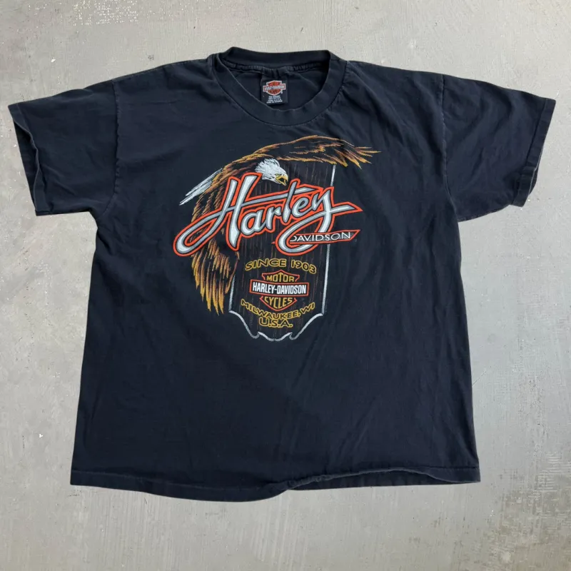 J- Vintage '95 Harley Davidson Troy New York Made In USA Single Stitch Tee - L made by Harley-Davidson