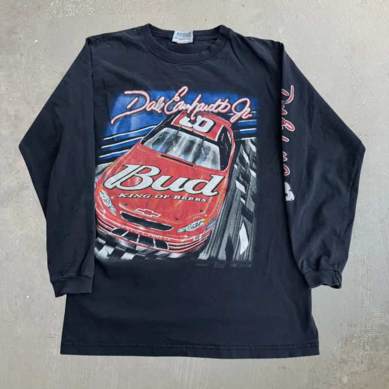 J- Vintage Nascar Dale Earnhardt Jr Budweiser King Of Beers Long Sleeve Tee - M made by Nascar