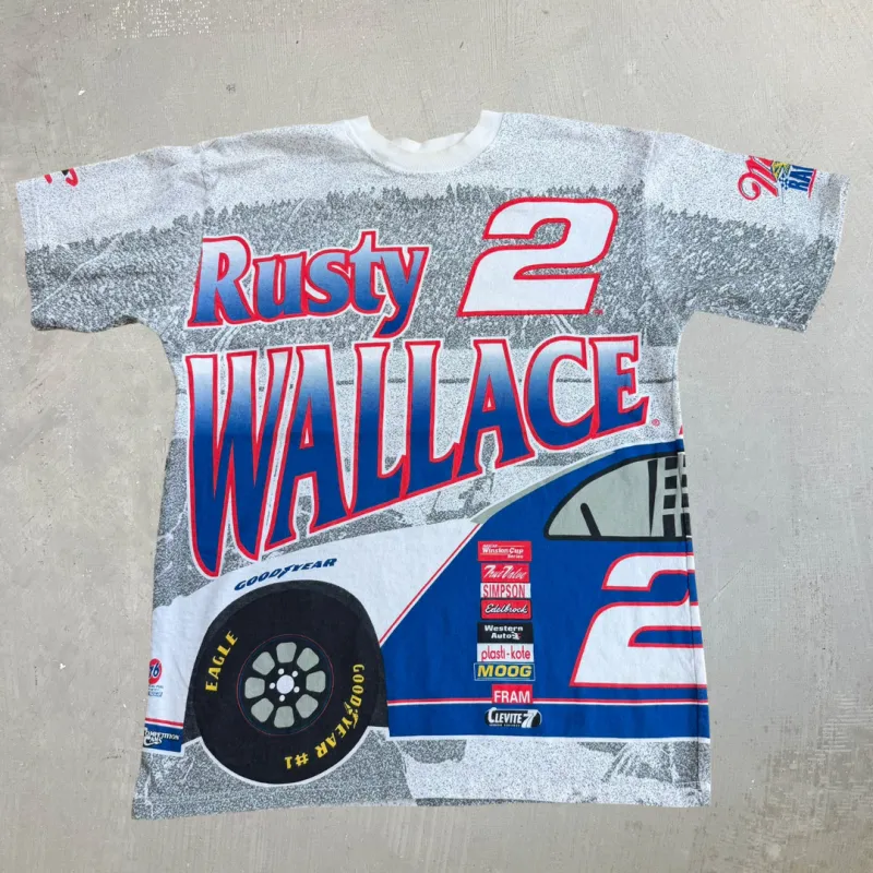 J- Vintage Nascar Rusty Wallace All Over Print Graphic Made In USA Tee - L made by Nascar