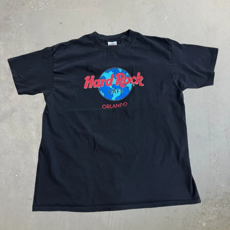 J- Vintage Hard Rock Cafe Orlando Text Graphic Made In USA Single Stitch Tee - XL made by Hard Rock Cafe