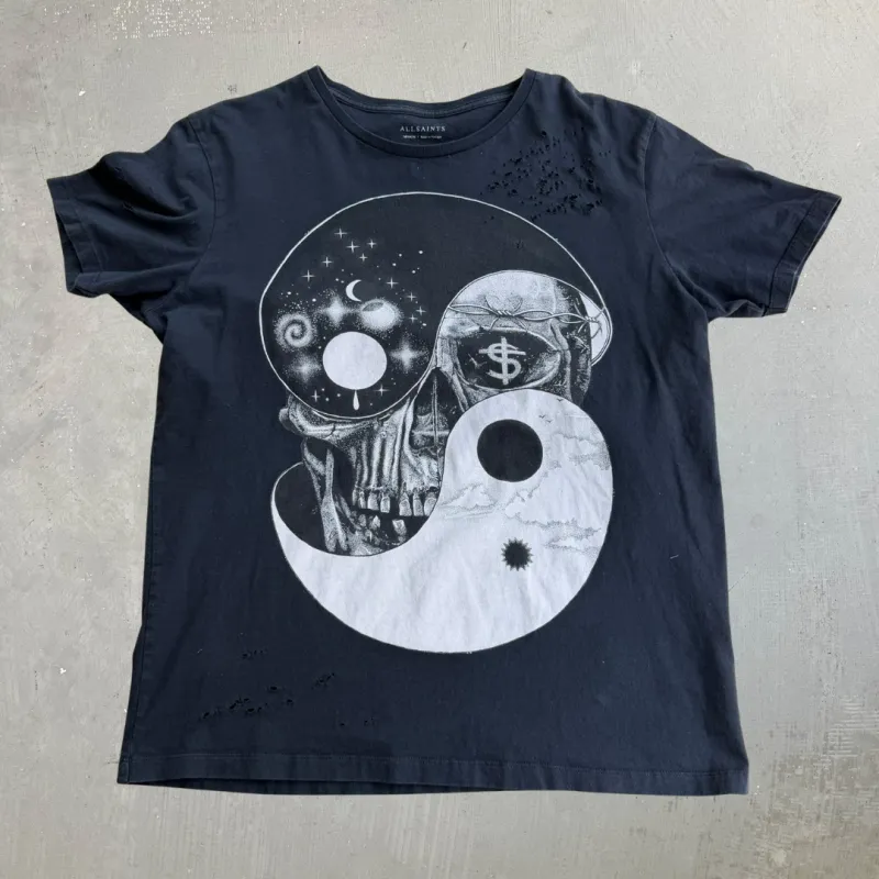 J- All Saints Ying Yang Skull Graphic Tee - M made by HG Vintage