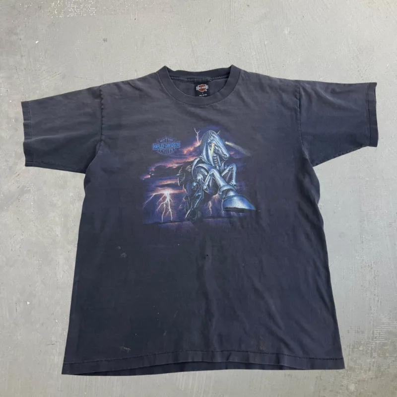 J- Vintage 90s Harley Davidson Virginia Beach Horse Graphic Made In USA Single Stitch Tee - L made by Harley-Davidson