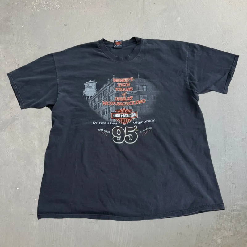 J- Vintage '98 Harley Davidson 95th Anniversary Graphic Marina Del Rey Ca Made In USA Tee - 2XL made by Harley-Davidson