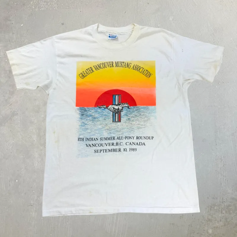 J- Vintage '89 Greater Vancouver Mustang Association Graphic Made In USA Single Stitch Tee - XL made by Nascar