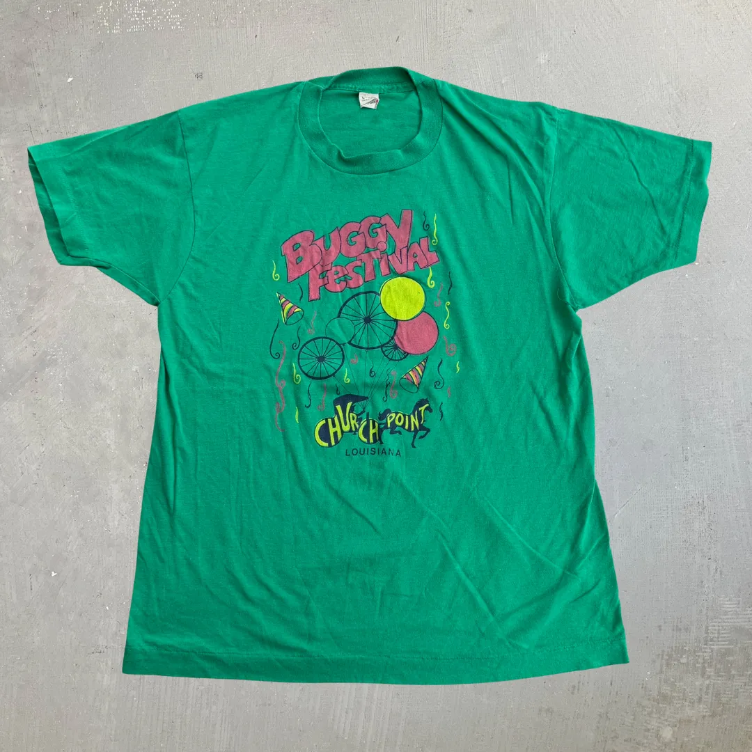 J- Vintage 90s Buggy Festival Church Point Louisiana Made In USA Single Stitch Tee - L sold by HG Vintage