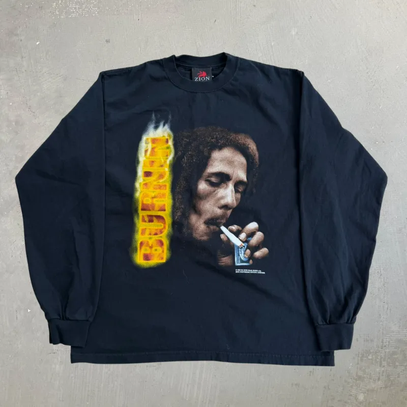 J- Vintage '04 Zion Bob Marley Burnin Picture Long Sleeve Tee - M made by HG Vintage
