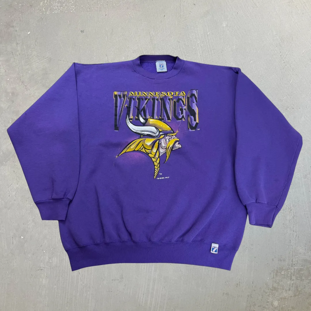 J- Vintage '94 Minnesota Vikings NFL Logo 7 Graphic Made In USA Crewneck - XL Tall sold by HG Vintage