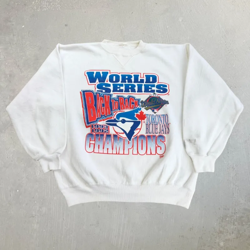 J- Vintage '93 Toronto Blue Jays MLB World Series Champions Graphic Crewneck - M made by HG Vintage