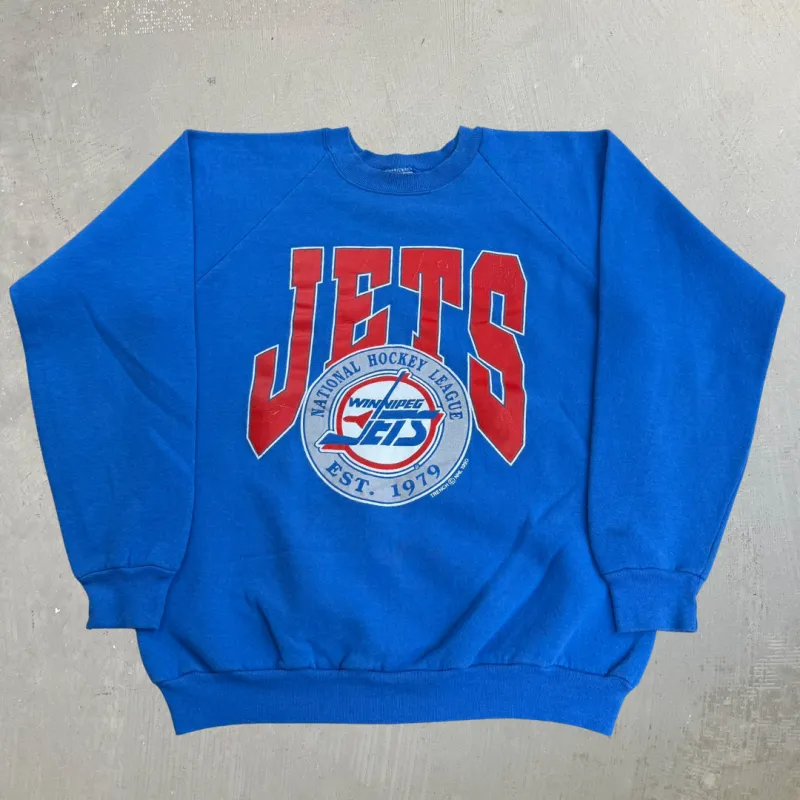 J- Vintage '90 Winnipeg Jets NHL Graphic & Text Crewneck - XL made by HG Vintage