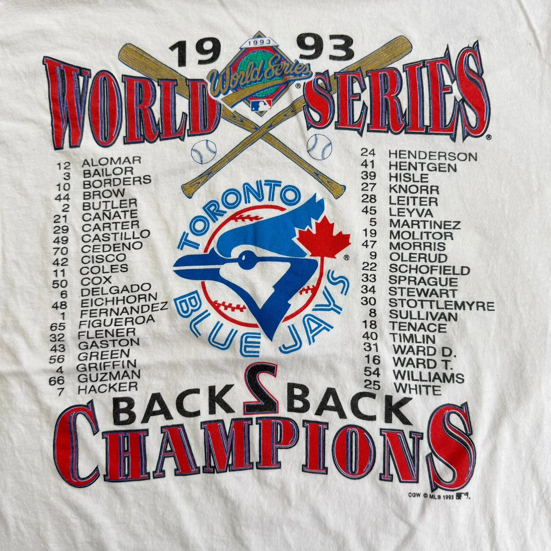 J- Vintage '93 Toronto Blue Jays World Series Back 2 Back Champions MLB Single Stitch Tee - XL sold by HG Vintage product image thumbnail 2