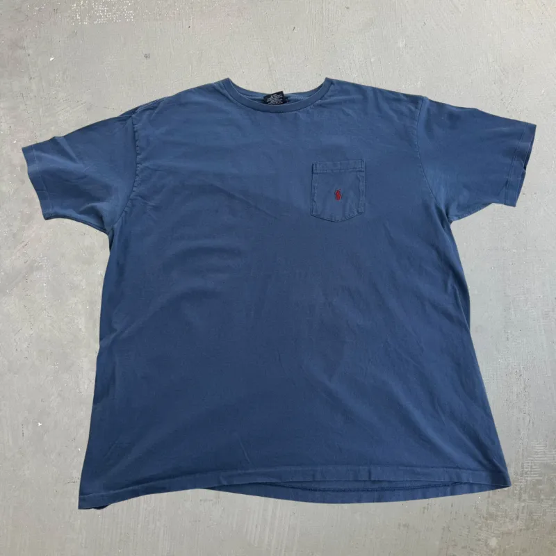 J- Vintage Polo RL Embroidered Logo Made In USA Single Stitch Blue Pocket Tee - XL made by HG Vintage