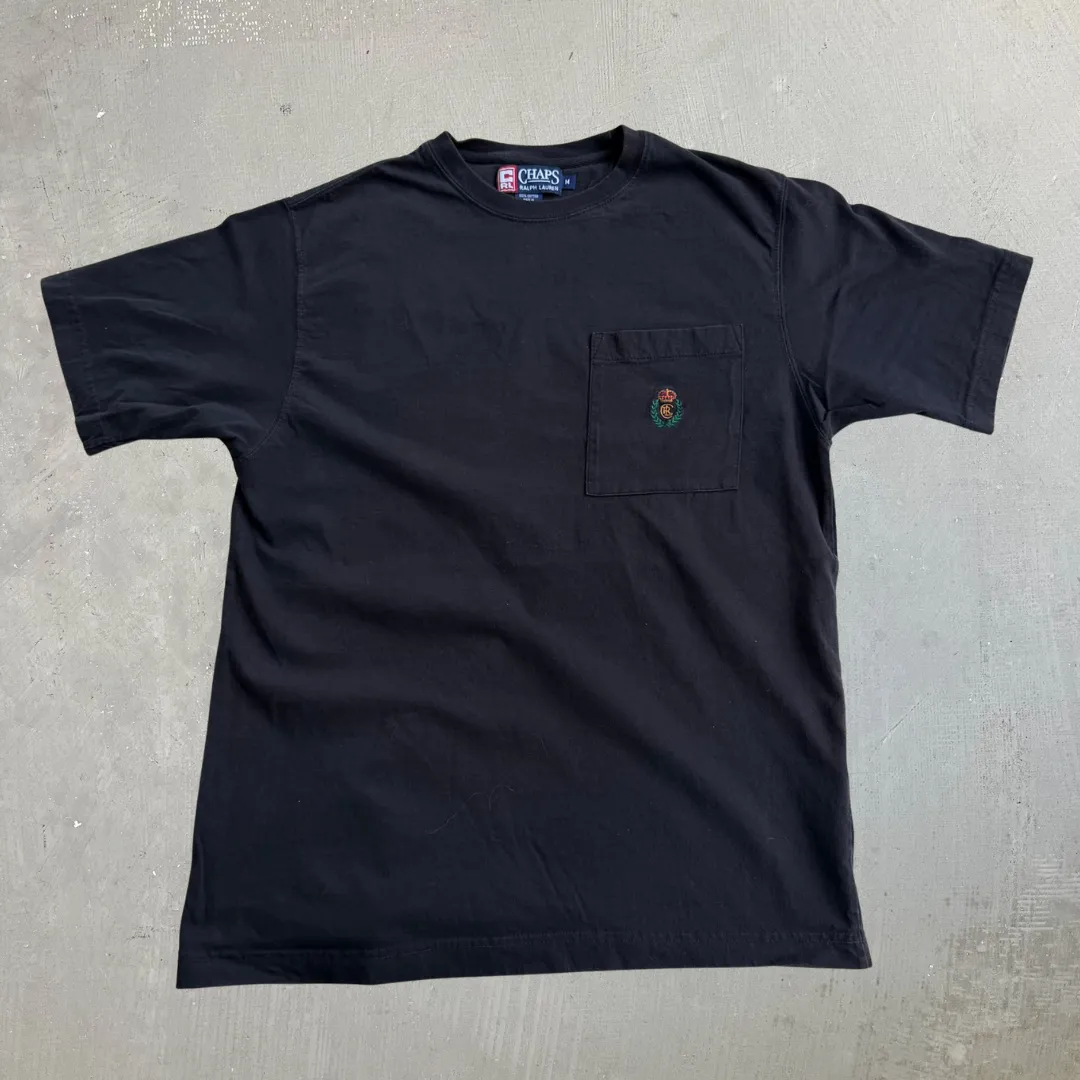 J- Vintage Ralph Lauren Chaps Embroidered Text Pocket Tee - M sold by HG Vintage