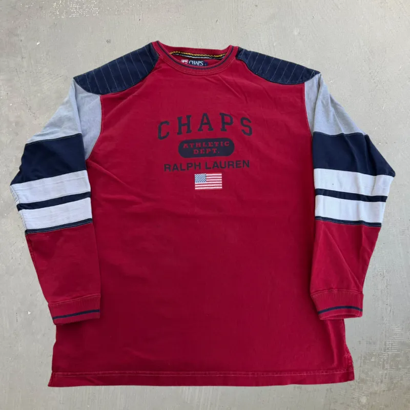 J- Vintage Ralph Lauren Chaps Athletic Dept. Text Long Sleeve Tee - L made by HG Vintage