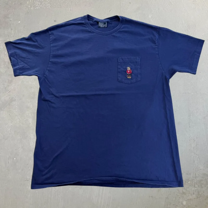 J- Vintage Polo Ralph Lauren Embroidered Bear Made In USA Single Stitch Pocket Tee - L made by HG Vintage
