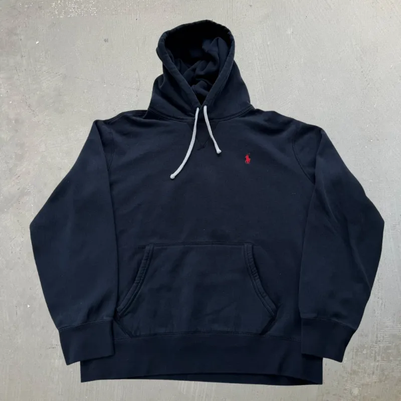 J- Vintage Polo Ralph Lauren Embroidered Logo Black Pullover Hoodie - L made by HG Vintage
