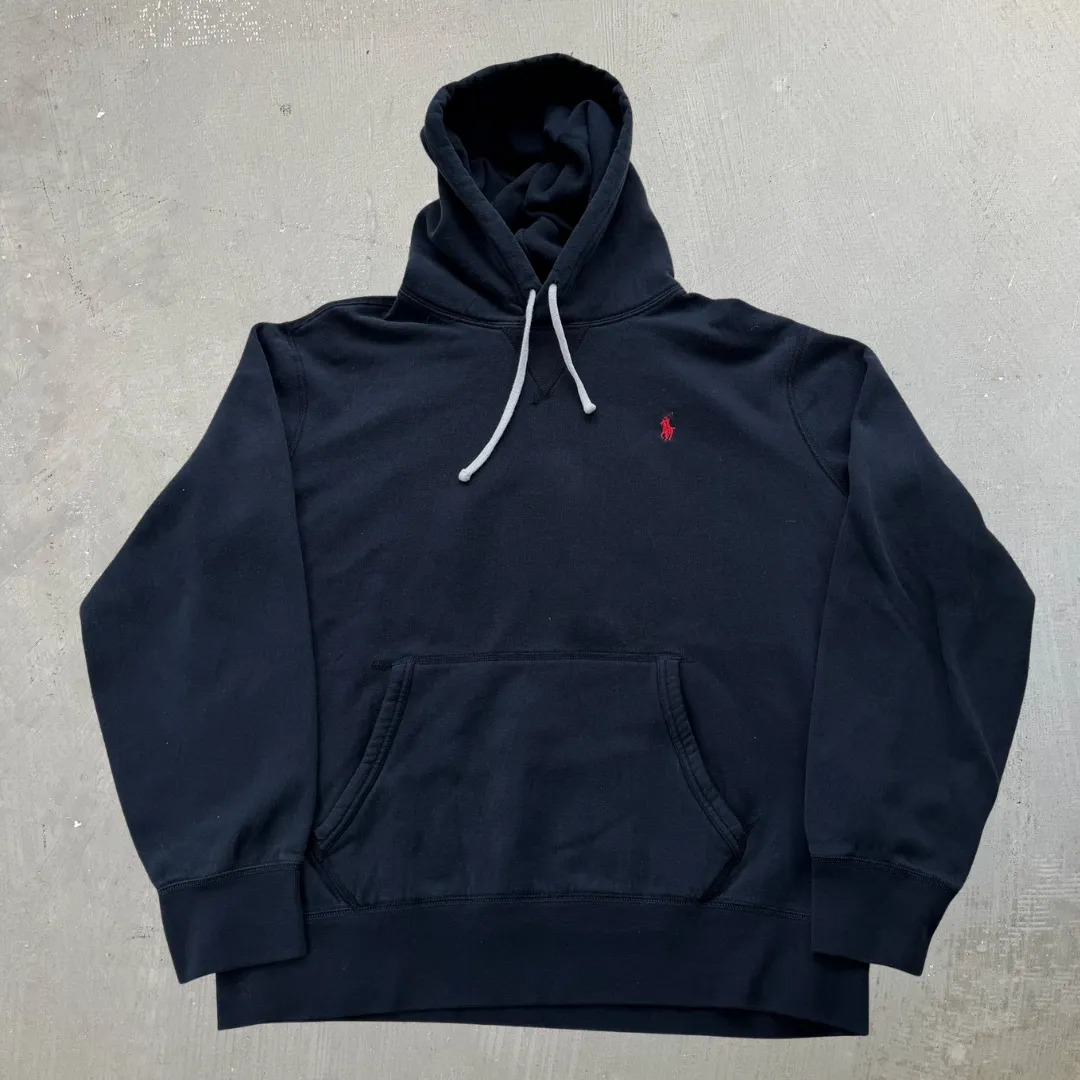 J- Vintage Polo Ralph Lauren Embroidered Logo Black Pullover Hoodie - L sold by HG Vintage