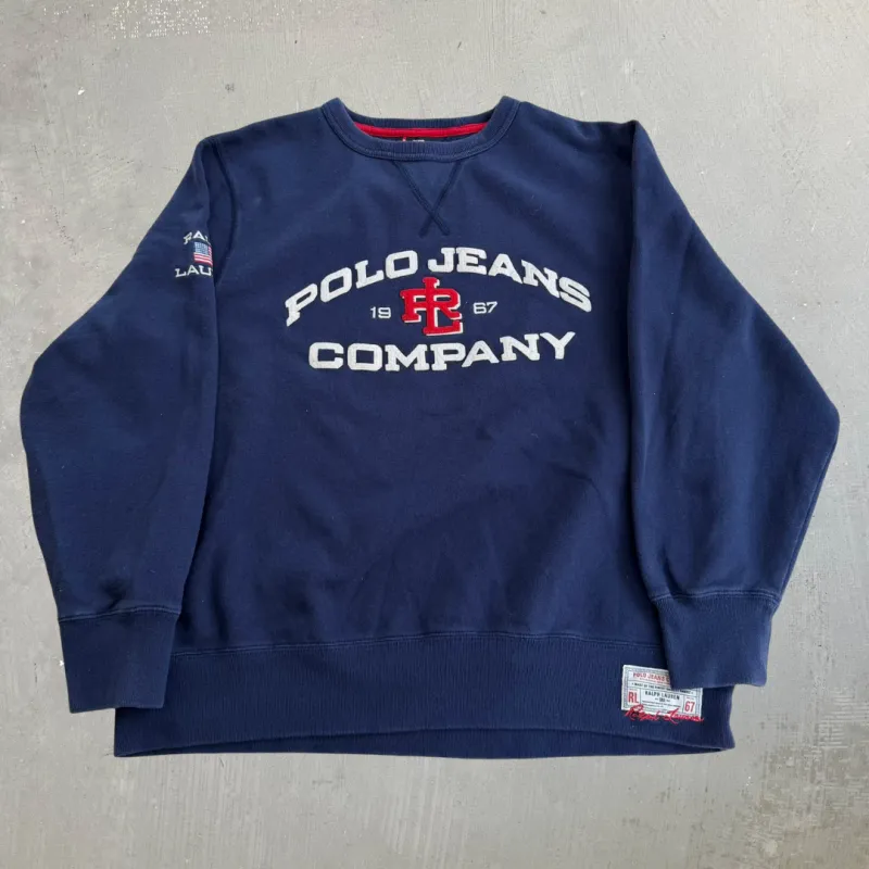 J- Vintage Polo Jeans Ralph Lauren Embroidered Logo Text Crewneck - L made by HG Vintage