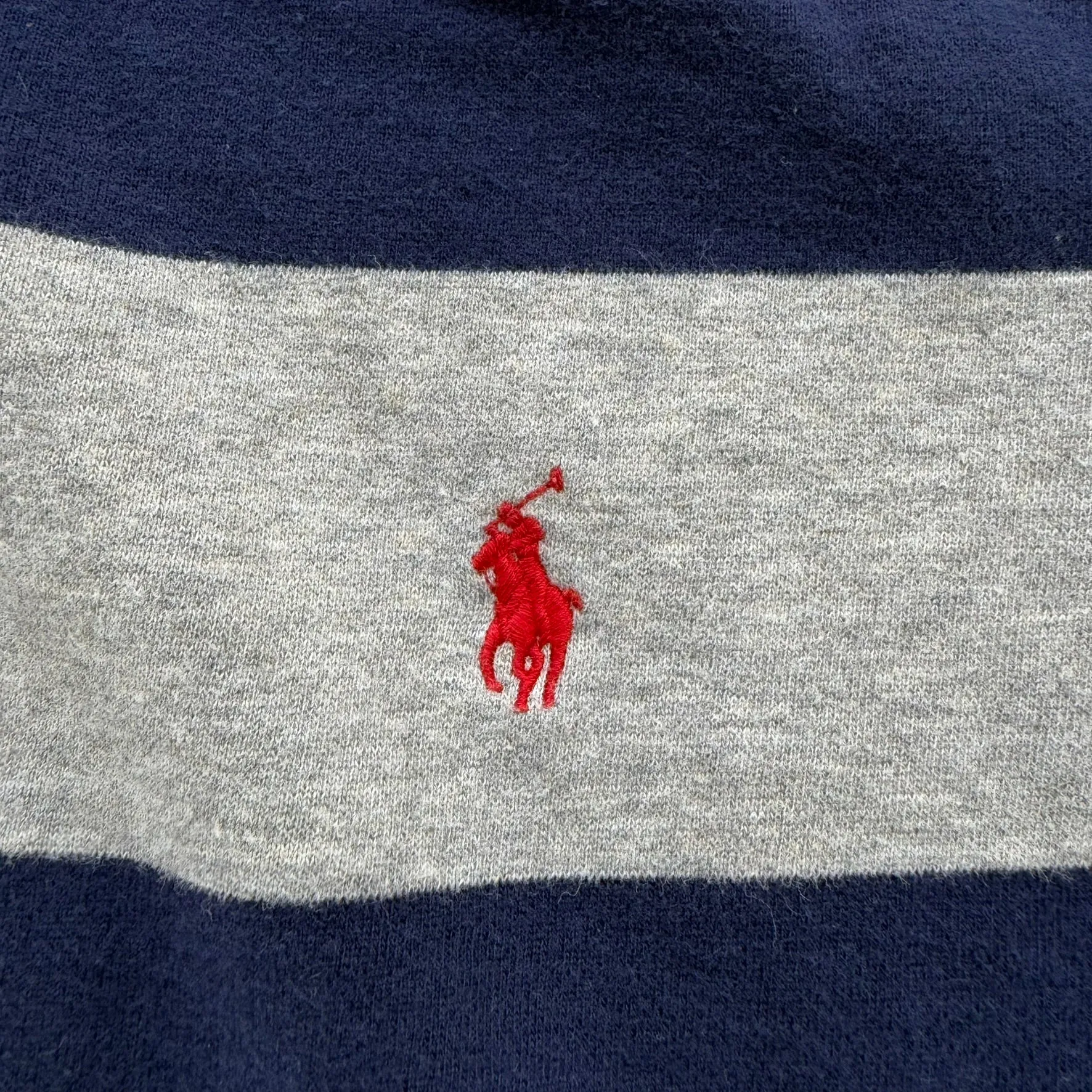 J- Vintage Polo Ralph Lauren Embroidered Logo Navy Grey Striped Henley Hoodie - L sold by HG Vintage product image thumbnail 2