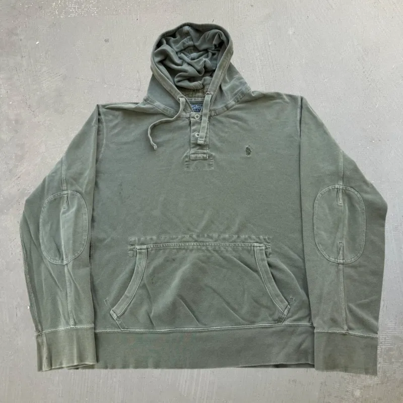 J- Vintage Polo Ralph Lauren Embroidered Logo Olive Green Lightweight Hoodie - XL made by HG Vintage
