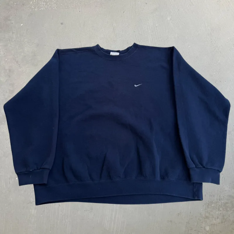 J- Vintage 90s Nike Embroidered Swoosh Made In USA Navy Crewneck - XL made by HG Vintage
