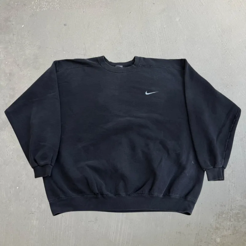 J- Vintage Nike Embroidered Swoosh Black Crewneck - XL made by HG Vintage