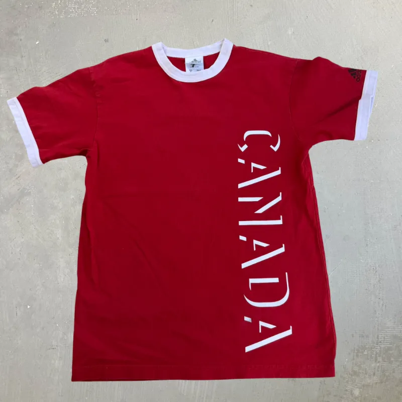 J- Vintage Adidas Canada National Soccer Team Text Ringer Tee - M made by HG Vintage