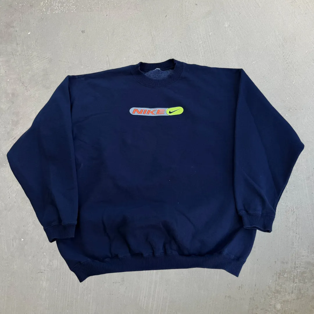 J- Vintage Nike Text & Swoosh Graphic Navy Crewneck - XL sold by HG Vintage