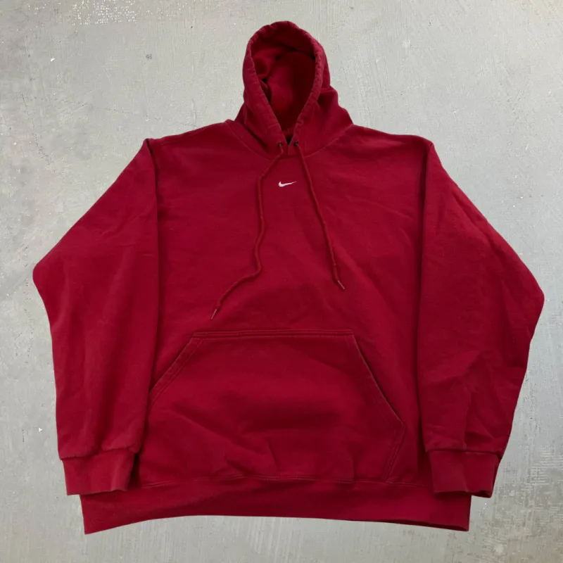 J- Vintage Nike Embroidered Center Swoosh Red Hoodie - XL made by HG Vintage