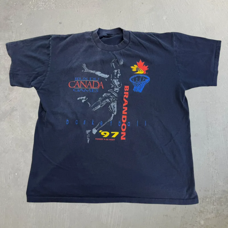 J- Vintage '97 Canada Games Basketball Graphic Single Stitch Tee - XL made by HG Vintage