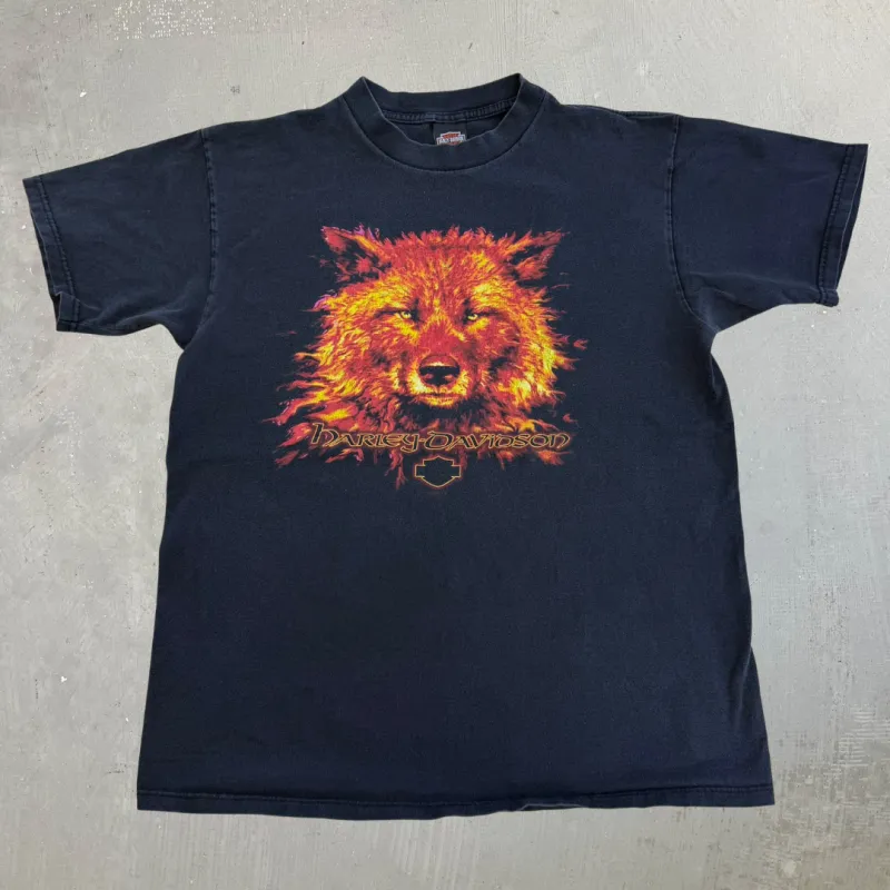 J- Vintage '00 Harley Davidson Seaford Delaware Wolf Graphic Made In USA Tee - L made by Harley-Davidson