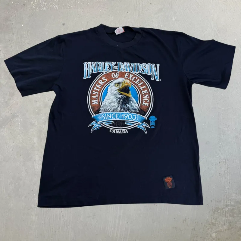 J- Vintage '89 Harley Davidson Canada Graphic Single Stitch Tee - M made by Harley-Davidson