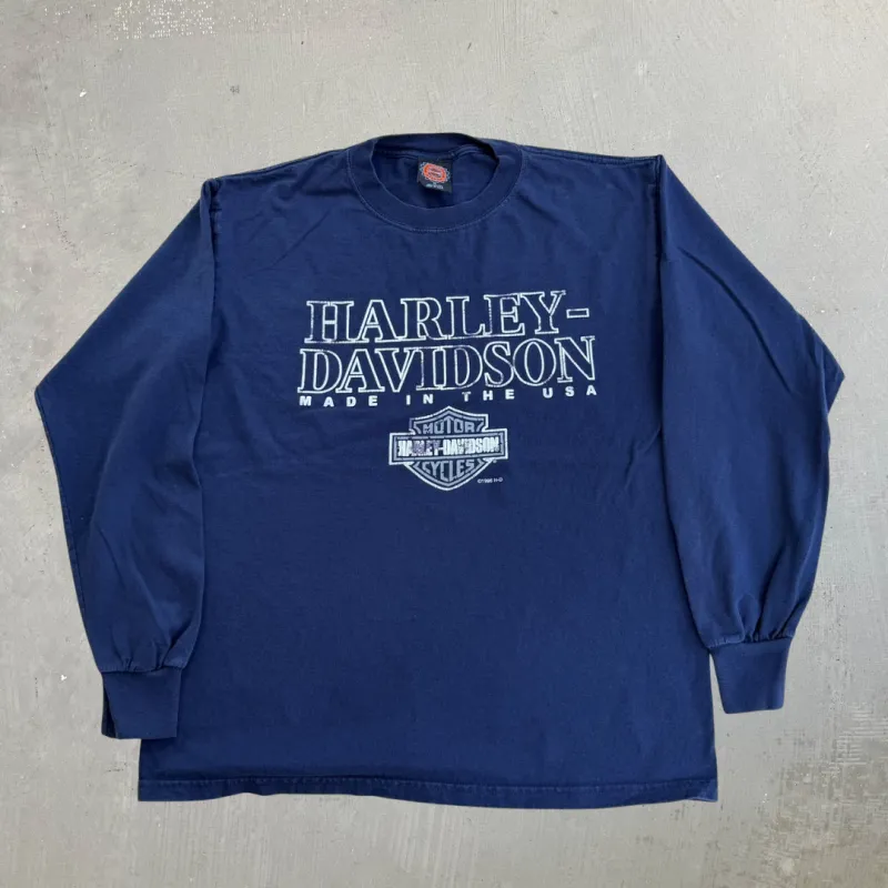 J- Vintage '96 Harley Davidson Made In USA Text Long Sleeve Tee - M made by Harley-Davidson