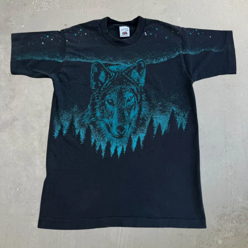 J- Vintage '93 Lago Wolf & Forest Jumbo Print Single Stitch Tee - M made by HG Vintage