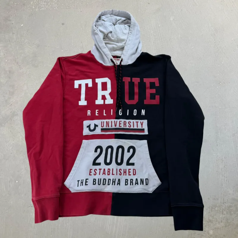 J- Vintage True Religion Split Colors Text Hoodie - M made by HG Vintage