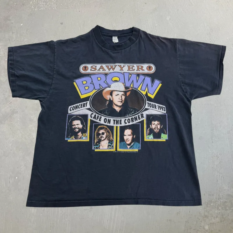 J- Vintage '93 Sawyer Brown Cafe On The Corner Tour Picture Made In USA Single Stitch Tee - XL made by HG Vintage
