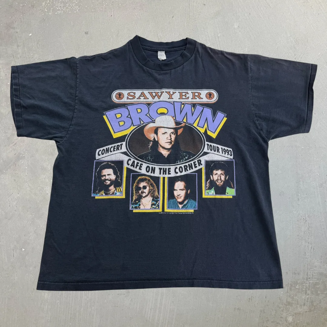 J- Vintage '93 Sawyer Brown Cafe On The Corner Tour Picture Made In USA Single Stitch Tee - XL sold by HG Vintage