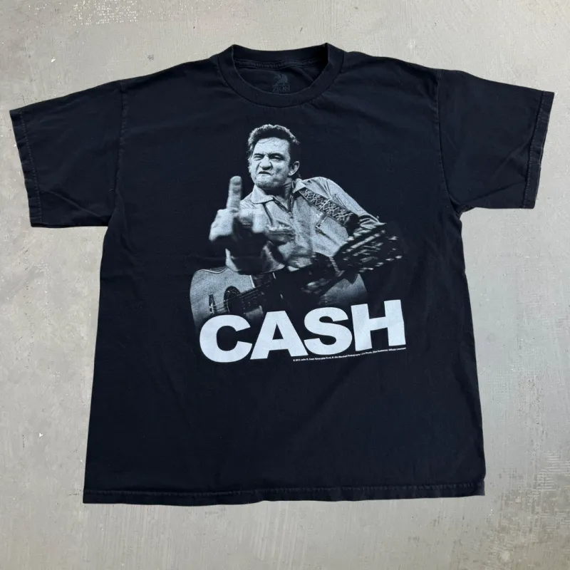 J- Vintage '12 Johnny Cash Flipping The Bird Picture Zion Rootswear Tee - L made by HG Vintage