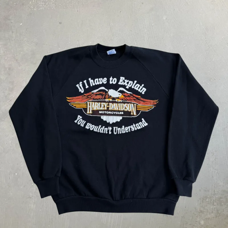 J- Vintage Harley Davidson 90s Manchester New Hampshire Graphic Made In USA Crewneck - L (fits M) made by Harley-Davidson