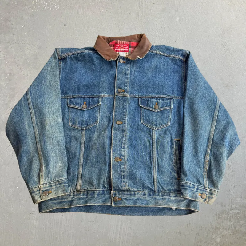 J- Vintage Marlboro Country Store Leather Collar Denim Jacket - XL made by HG Vintage