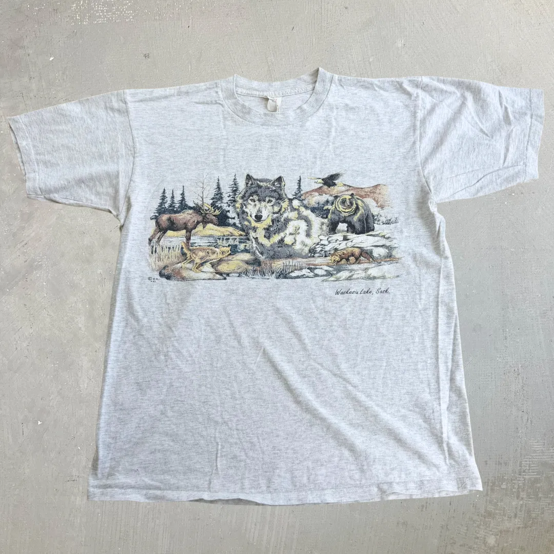J- Vintage Waskesia Lake Saskatchewan Wildlife Graphic Tee - L sold by HG Vintage