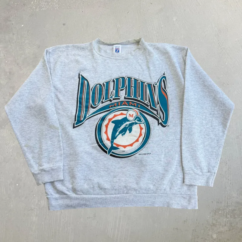 J- Vintage '95 Miami Dolphins NFL Logo 7 Graphic Made In USA Crewneck - L made by HG Vintage